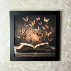 Butterfly Pages Wall Art with Black Frame