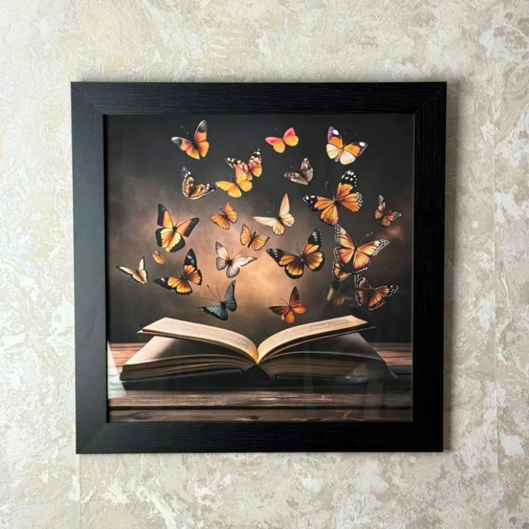 Butterfly Pages Wall Art with Black Frame