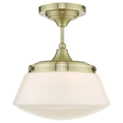 Caden Opal Glass IP44 Semi Flush Antique Brass Ceiling Light