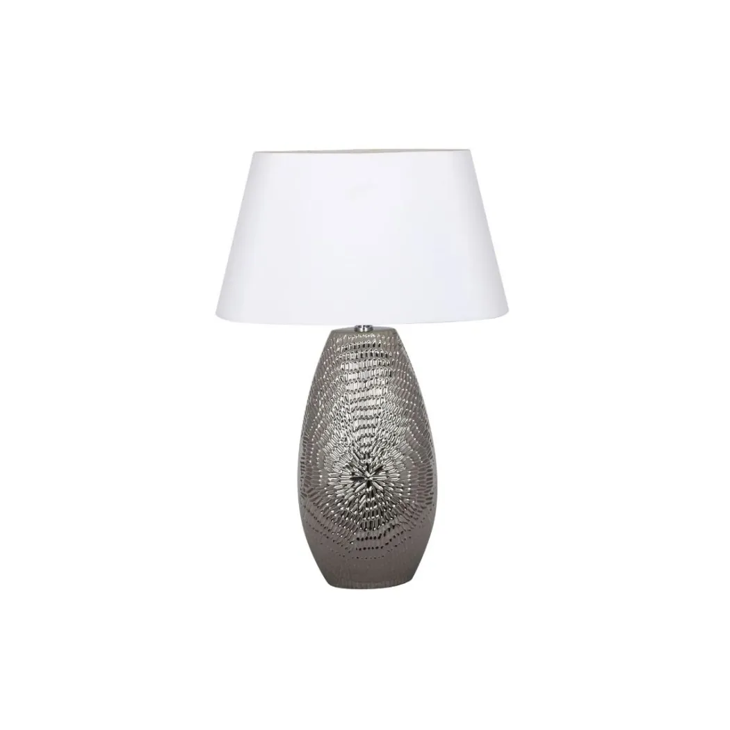 Caitlin Silver Oval Ceramic Table Lamp With White Shade