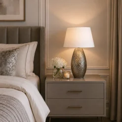 Caitlin Silver Oval Ceramic Table Lamp With White Shade