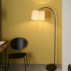 Carison Black Arc Floor Lamp with Grey Shade