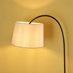Carison Black Arc Floor Lamp with Grey Shade