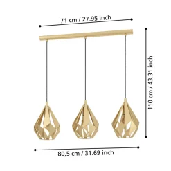 Carlton 3-Light Gold Ceiling Pendant