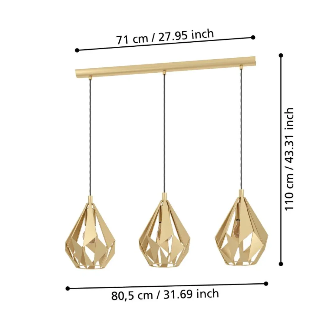 Carlton 3-Light Gold Ceiling Pendant