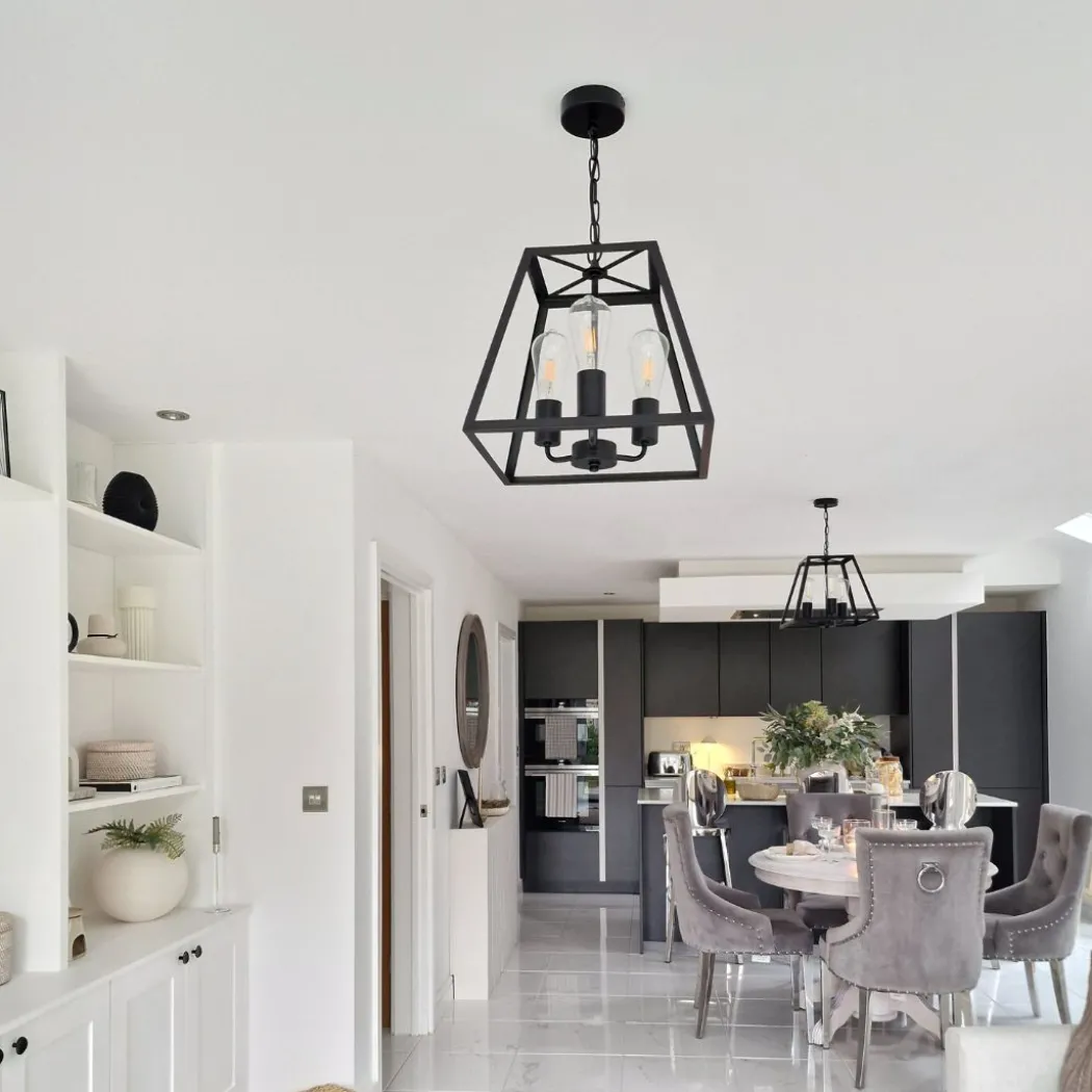 Charley 3-Light Black Lantern Ceiling Pendant