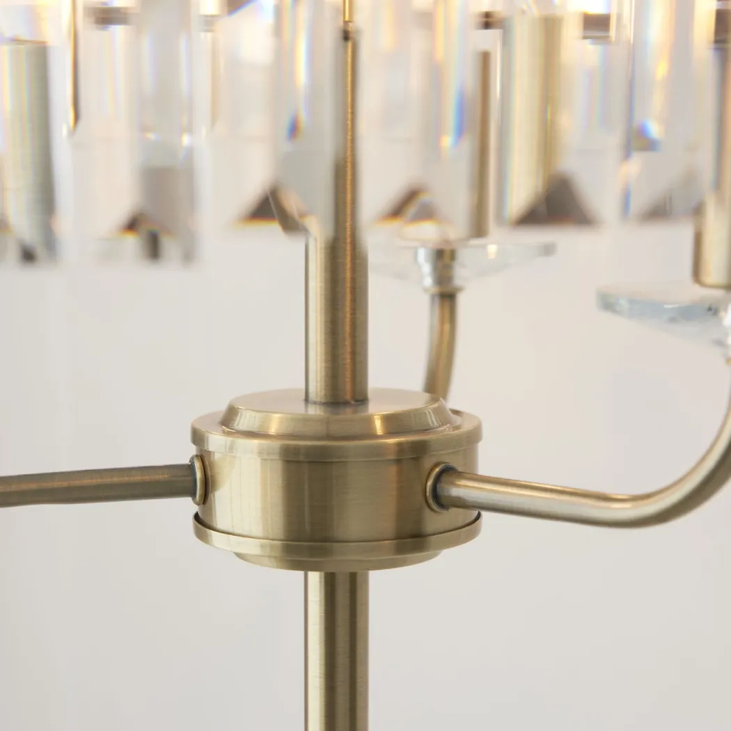 Chesterfield 3 Light Antique Brass & Glass Floor Lamp
