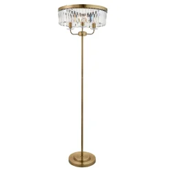 Chesterfield 3 Light Antique Brass & Glass Floor Lamp