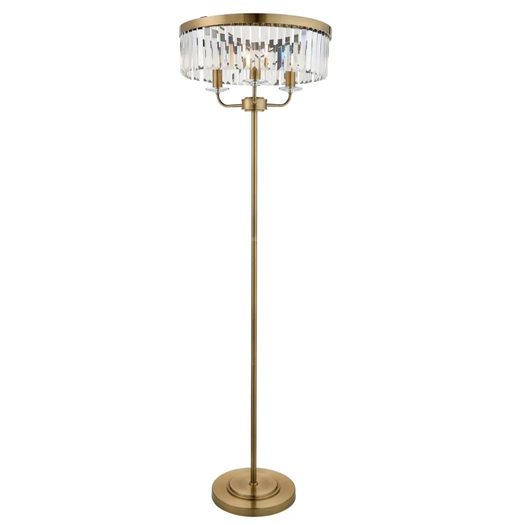 Chesterfield 3 Light Antique Brass & Glass Floor Lamp