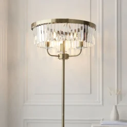 Chesterfield 3 Light Antique Brass & Glass Floor Lamp