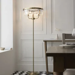 Chesterfield 3 Light Antique Brass & Glass Floor Lamp