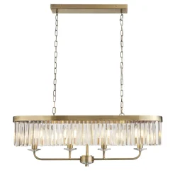 Chesterfield 4 Light Antique Brass & Crystal Ceiling Pendant Bar
