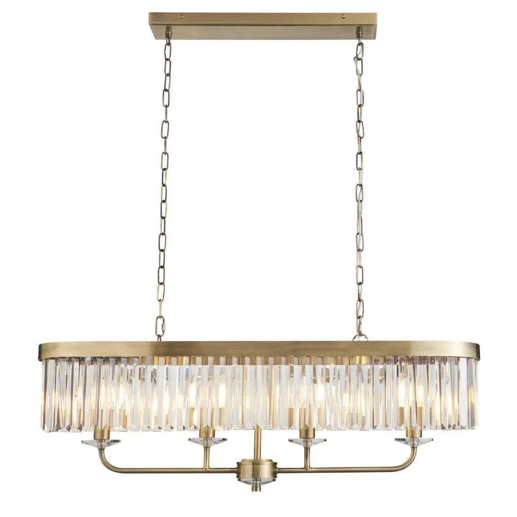 Chesterfield 4 Light Antique Brass & Crystal Ceiling Pendant Bar