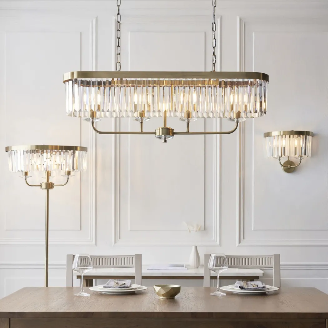 Chesterfield 4 Light Antique Brass & Crystal Ceiling Pendant Bar