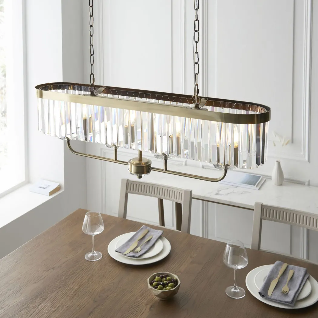Chesterfield 4 Light Antique Brass & Crystal Ceiling Pendant Bar