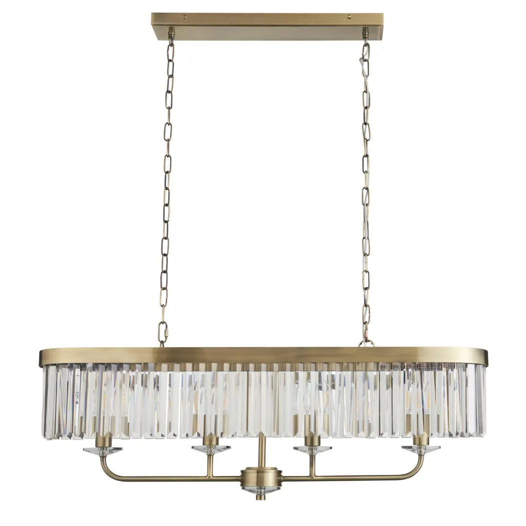 Chesterfield 4 Light Antique Brass & Crystal Ceiling Pendant Bar