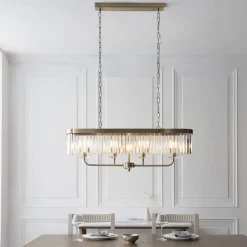 Chesterfield 4 Light Antique Brass & Crystal Ceiling Pendant Bar