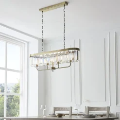 Chesterfield 4 Light Antique Brass & Crystal Ceiling Pendant Bar