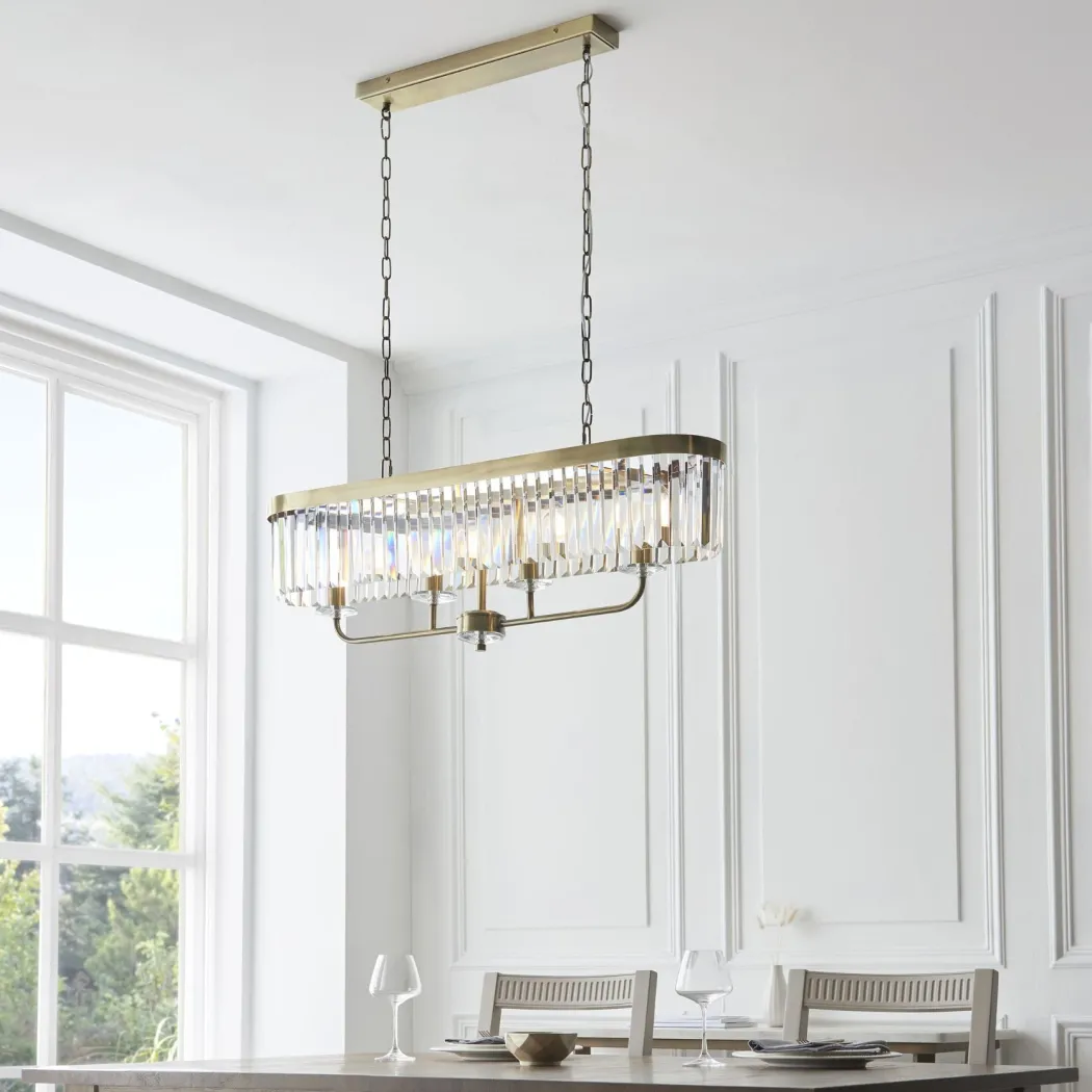 Chesterfield 4 Light Antique Brass & Crystal Ceiling Pendant Bar