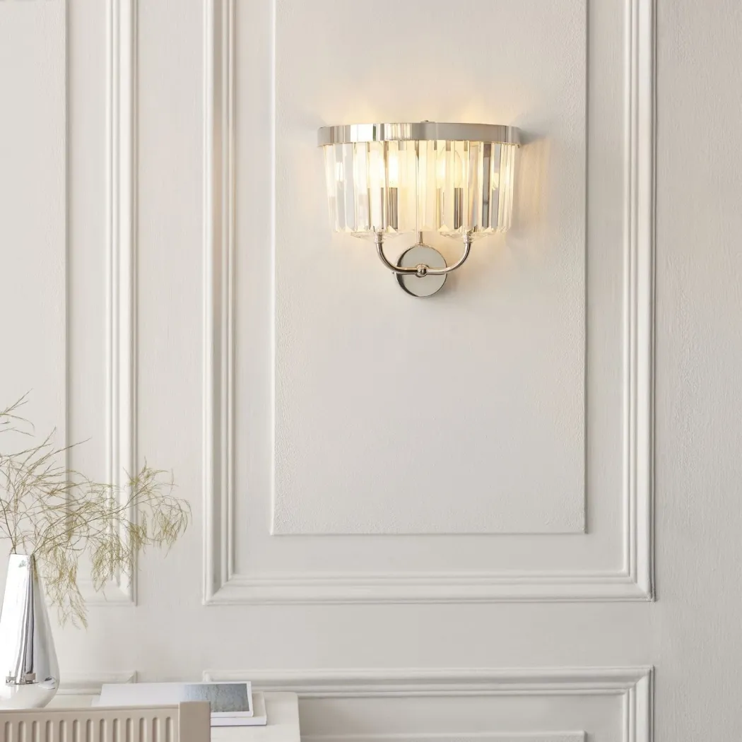 Chesterfield 2 Light Nickel & Crystal Wall Light