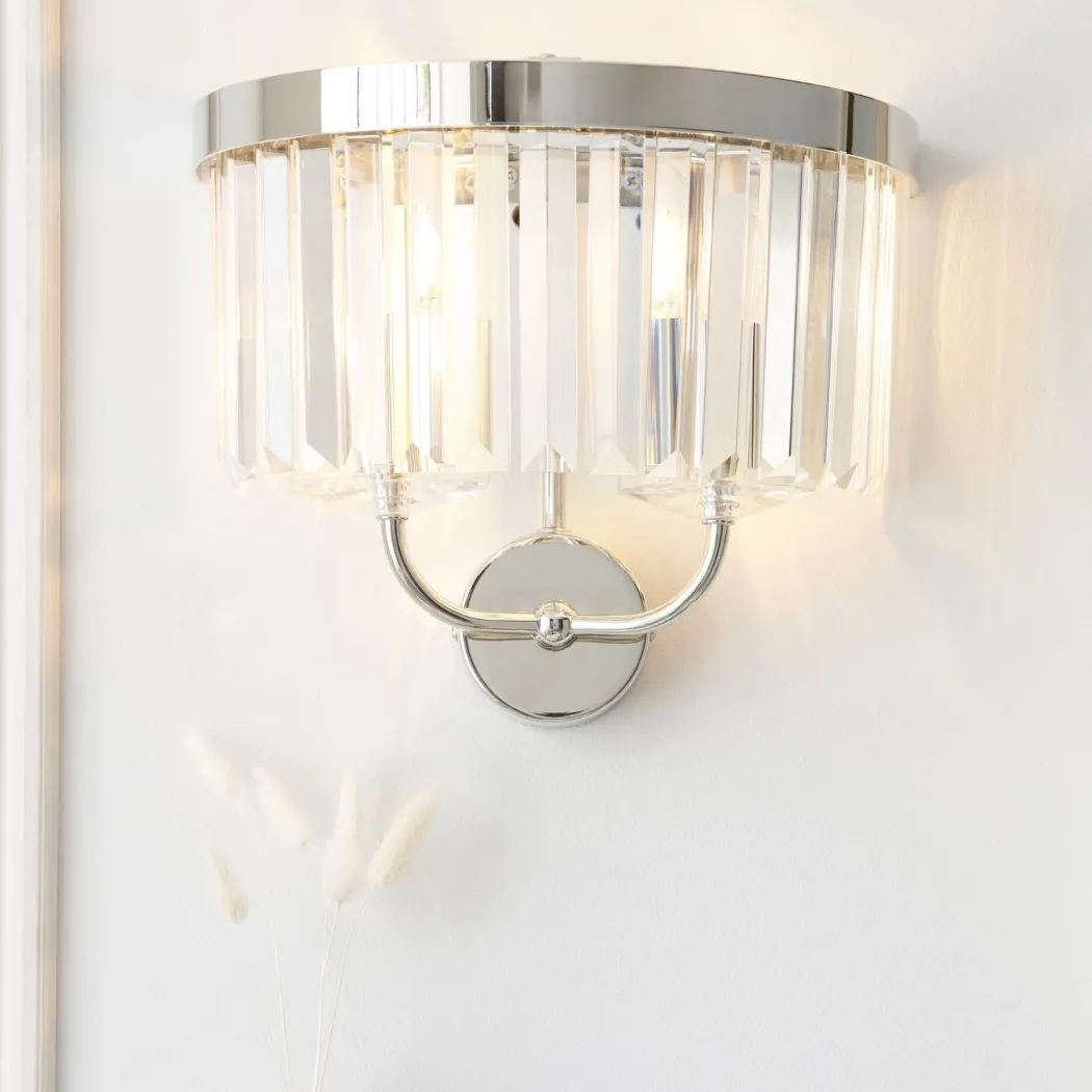 Chesterfield 2 Light Nickel & Crystal Wall Light