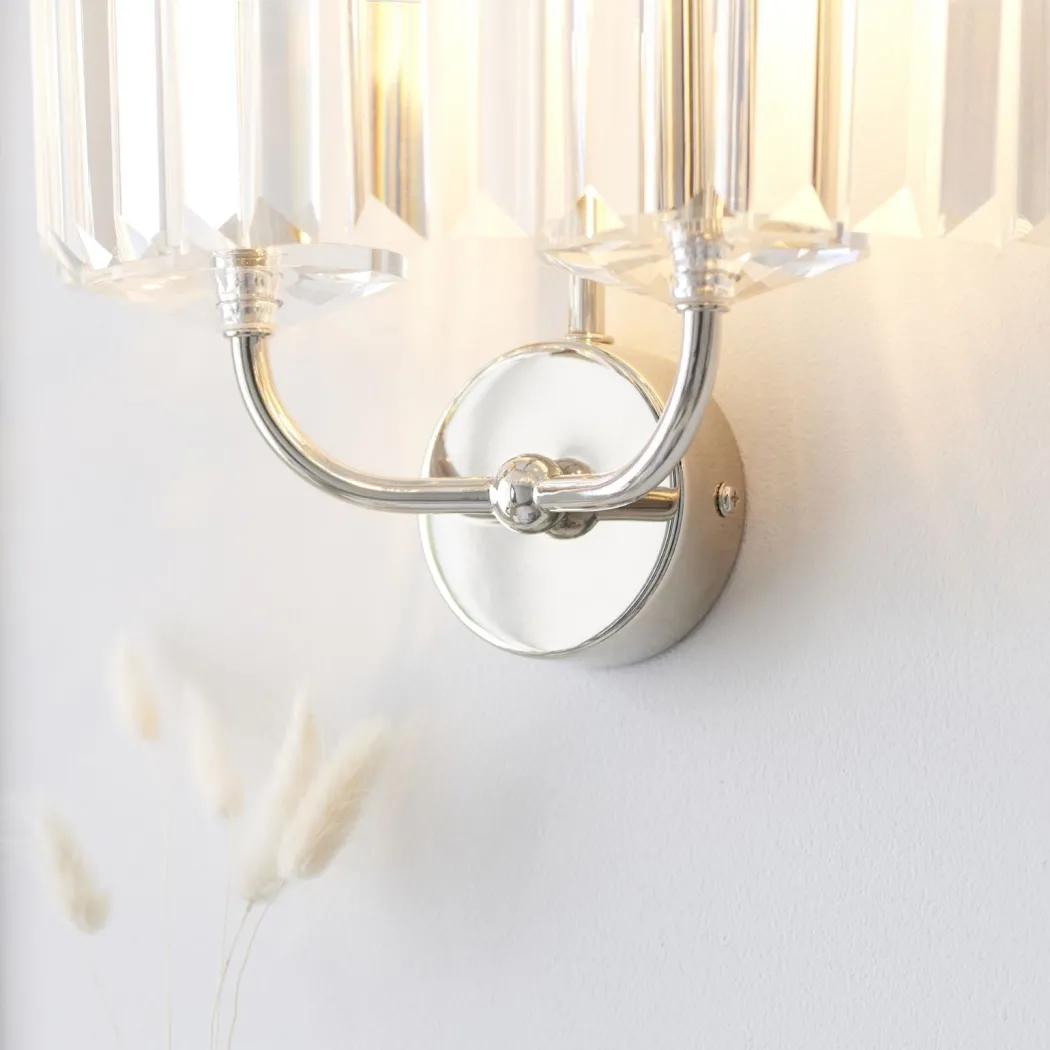 Chesterfield 2 Light Nickel & Crystal Wall Light