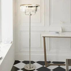 Chesterfield 3 Light Silver & Glass Floor Lamp