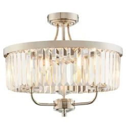 Chesterfield 3 Light Silver & Glass Semi Flush Ceiling Light