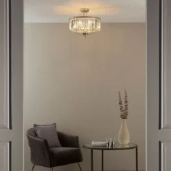 Chesterfield 3 Light Silver & Glass Semi Flush Ceiling Light