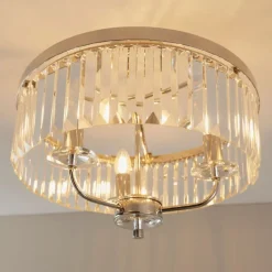 Chesterfield 3 Light Silver & Glass Semi Flush Ceiling Light