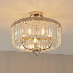 Chesterfield 3 Light Silver & Glass Semi Flush Ceiling Light