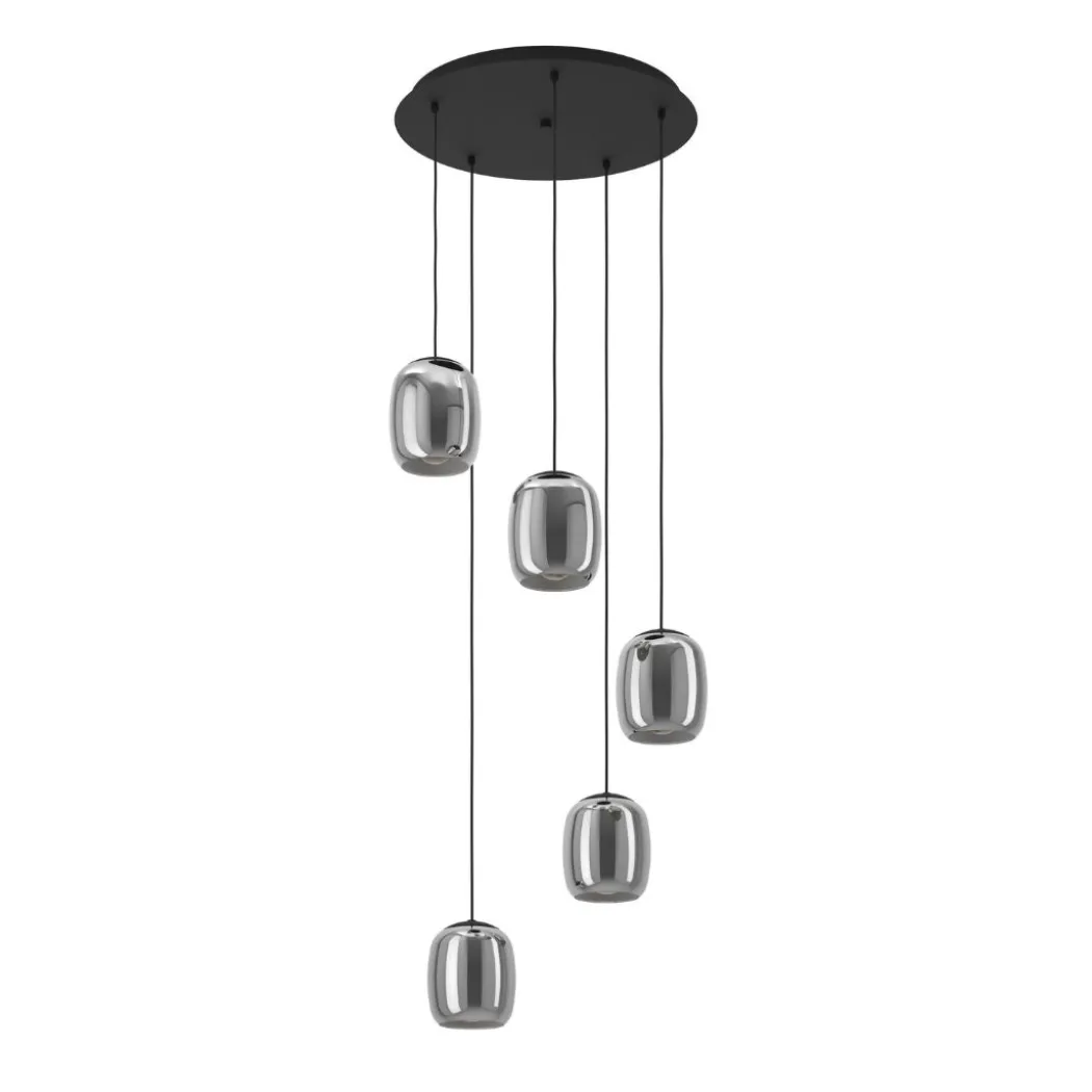 Ciampino 5 Light Black & Glass Cluster Pendant Ceiling Light