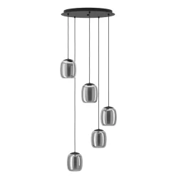 Ciampino 5 Light Black & Glass Cluster Pendant Ceiling Light