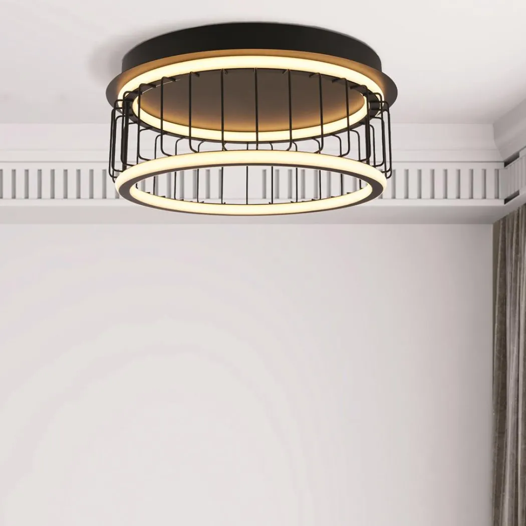 Circolo Black Cage LED Flush Ceiling Light Small