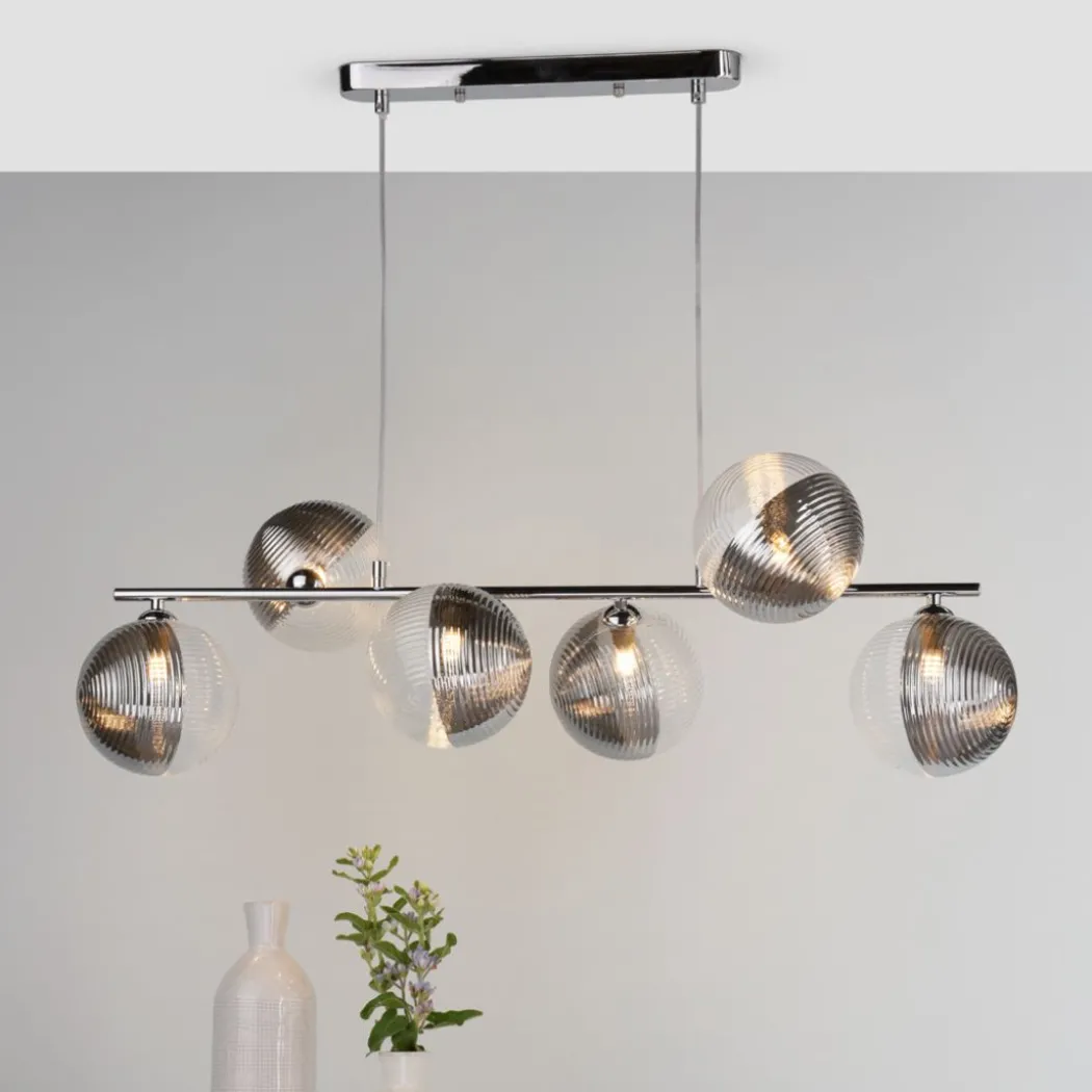 Claudia 6 Light Silver & Glass Ceiling Pendant Bar