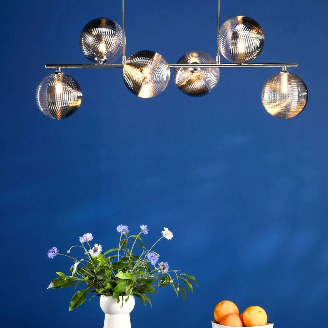 Claudia 6 Light Silver & Glass Ceiling Pendant Bar