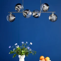 Claudia 6 Light Silver & Glass Ceiling Pendant Bar