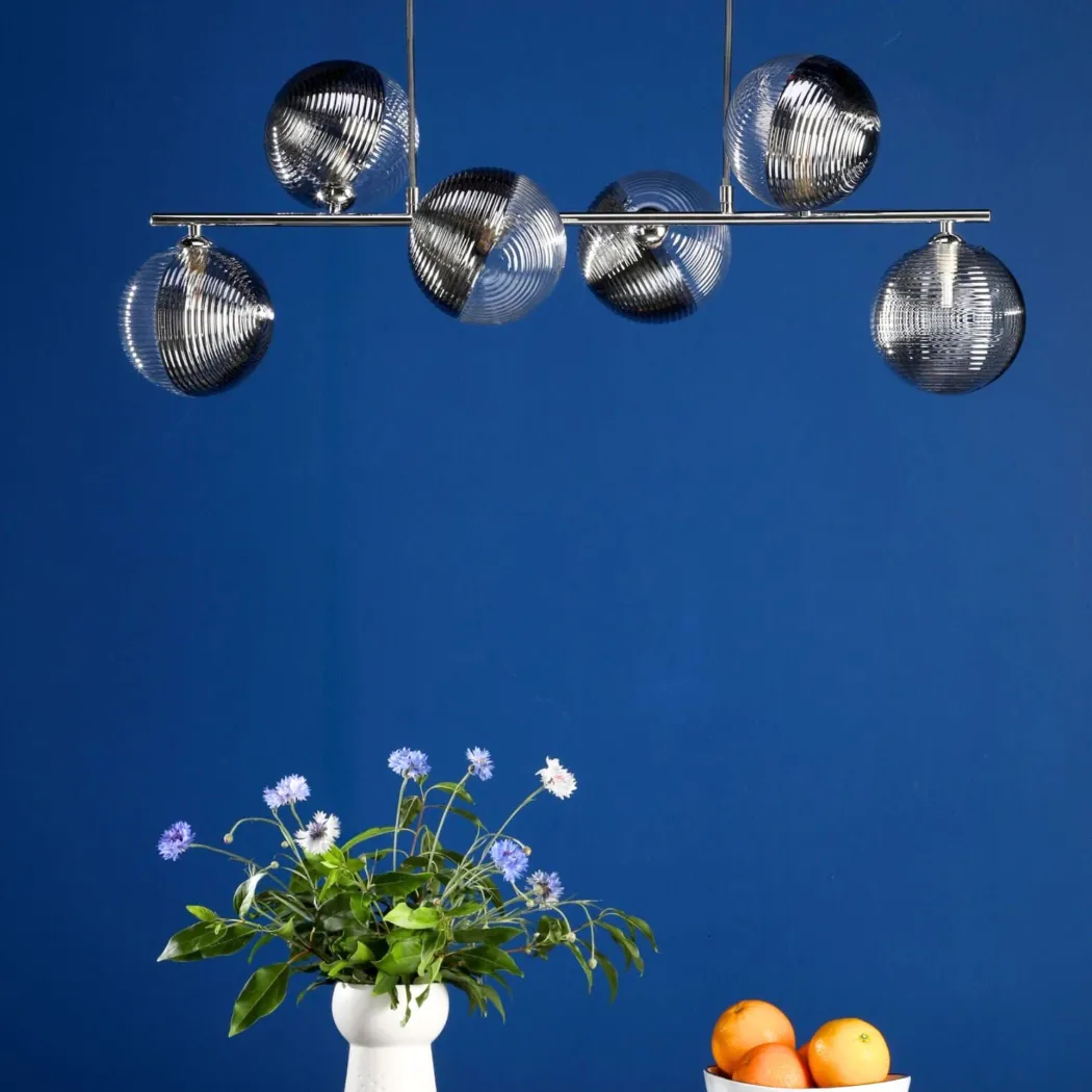 Claudia 6 Light Silver & Glass Ceiling Pendant Bar