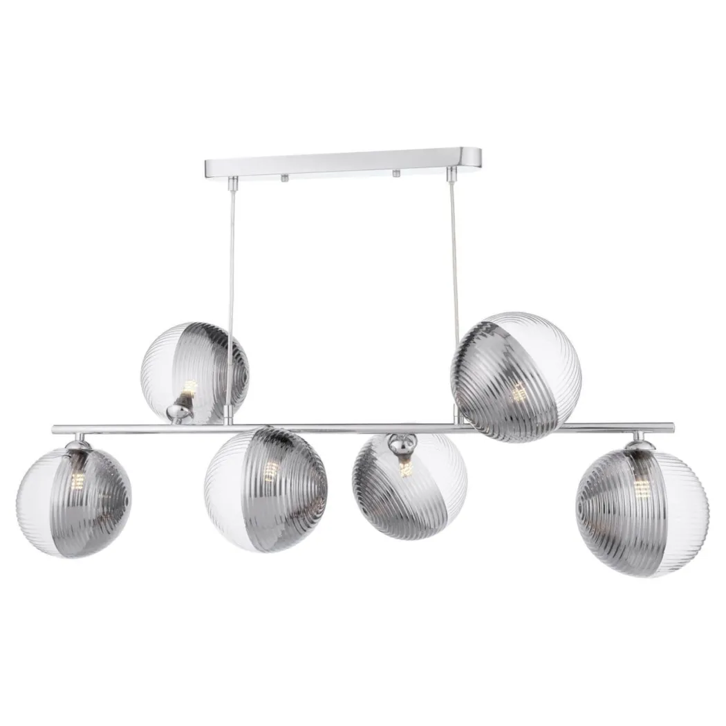 Claudia 6 Light Silver & Glass Ceiling Pendant Bar