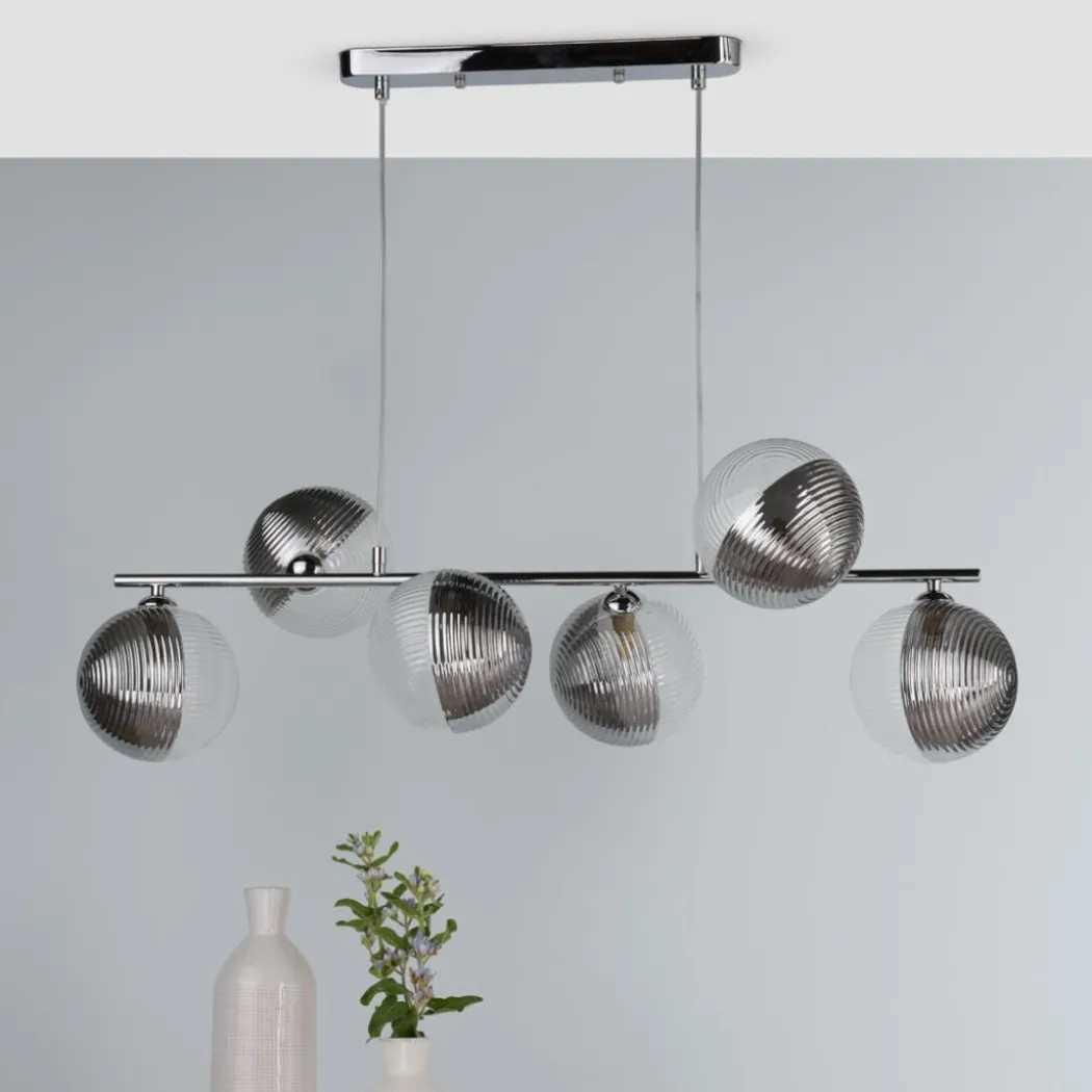 Claudia 6 Light Silver & Glass Ceiling Pendant Bar
