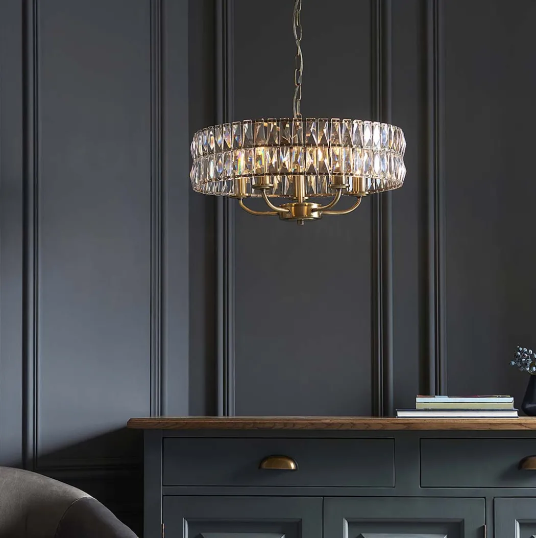 Clifton 5 Light Antique Brass Pendant Ceiling Light
