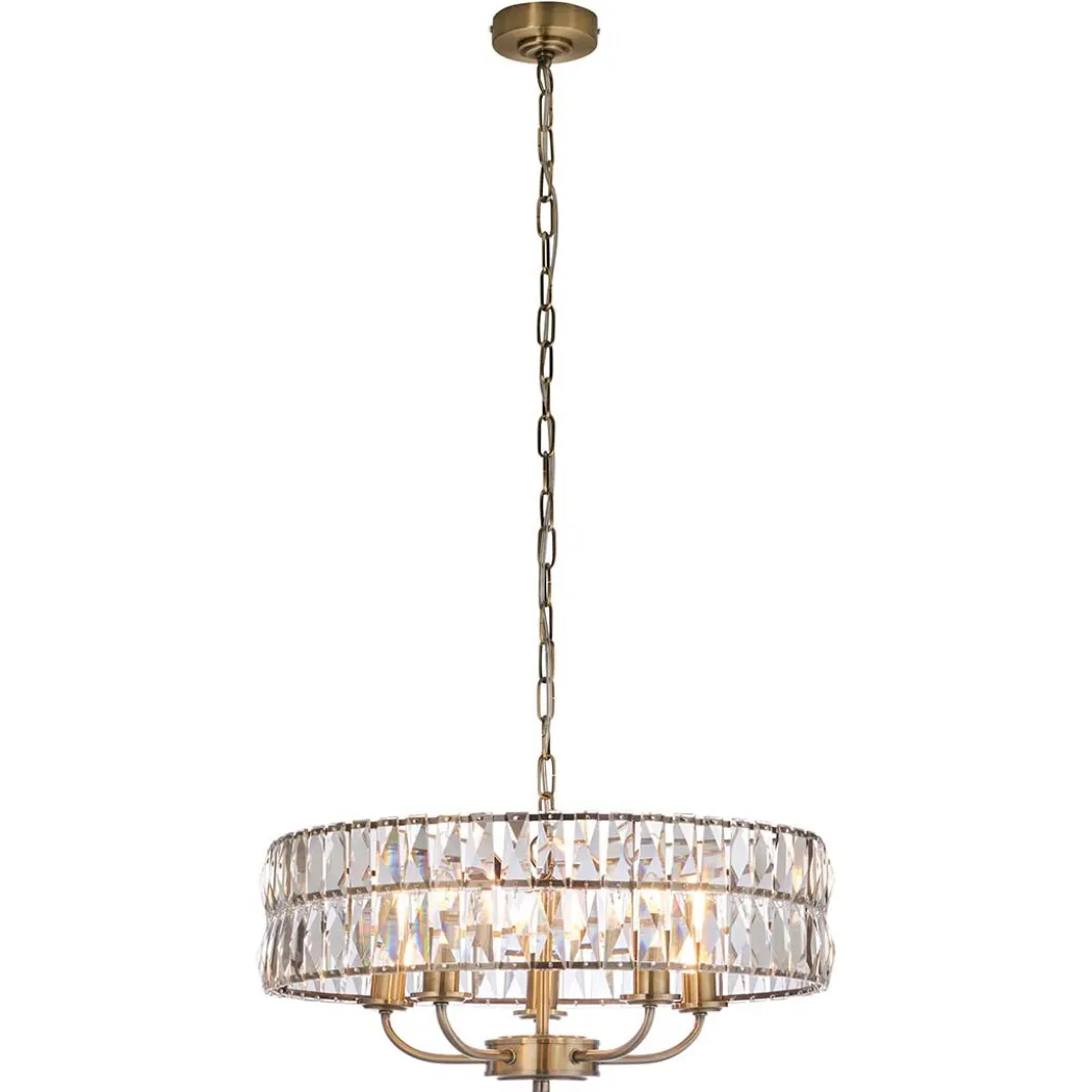 Clifton 5 Light Antique Brass Pendant Ceiling Light