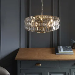 Clifton 5 Light Antique Brass Pendant Ceiling Light