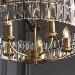 Clifton 5 Light Antique Brass Pendant Ceiling Light