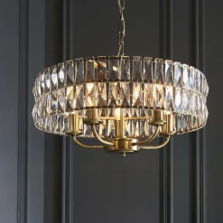 Clifton 5 Light Antique Brass Pendant Ceiling Light