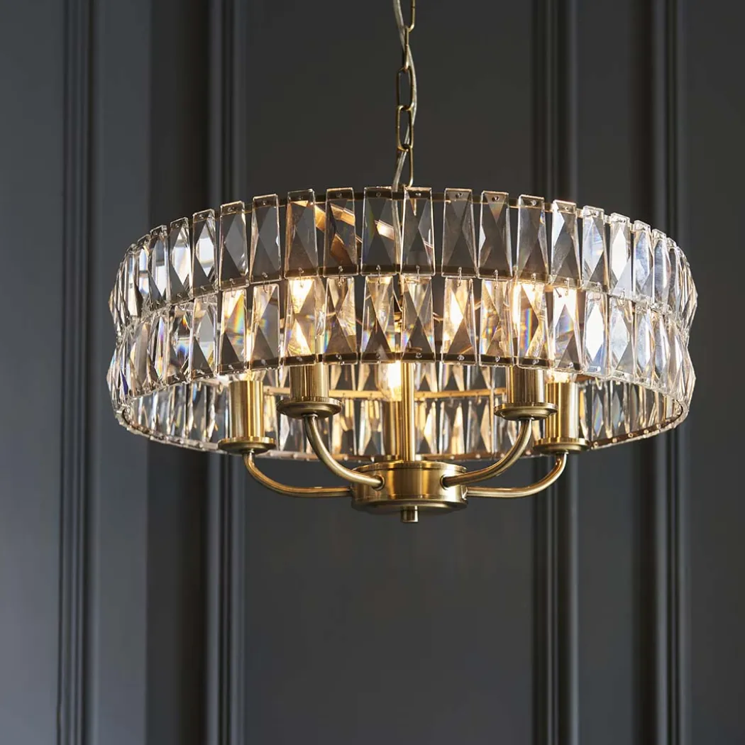 Clifton 5 Light Antique Brass Pendant Ceiling Light