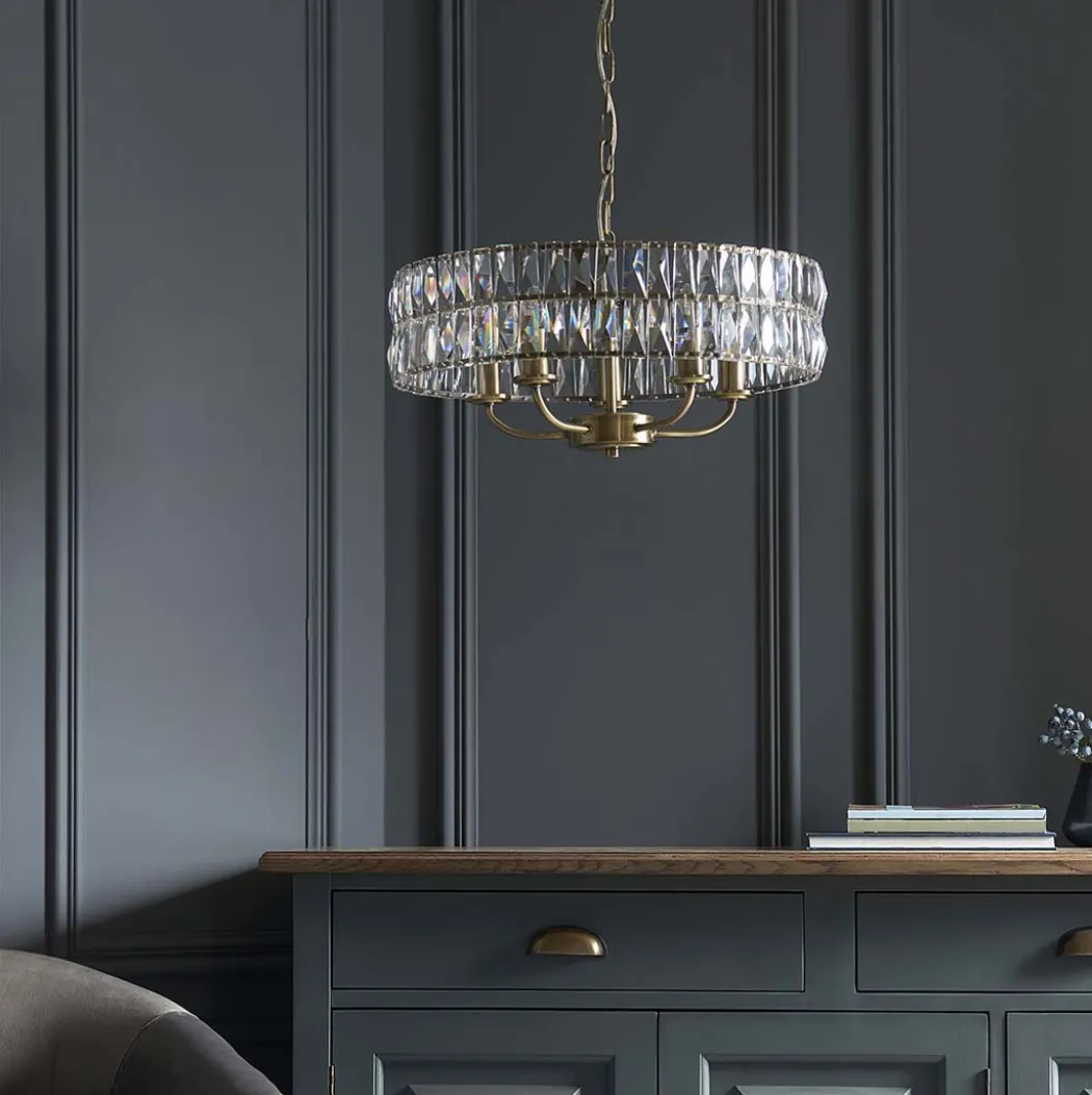 Clifton 5 Light Antique Brass Pendant Ceiling Light