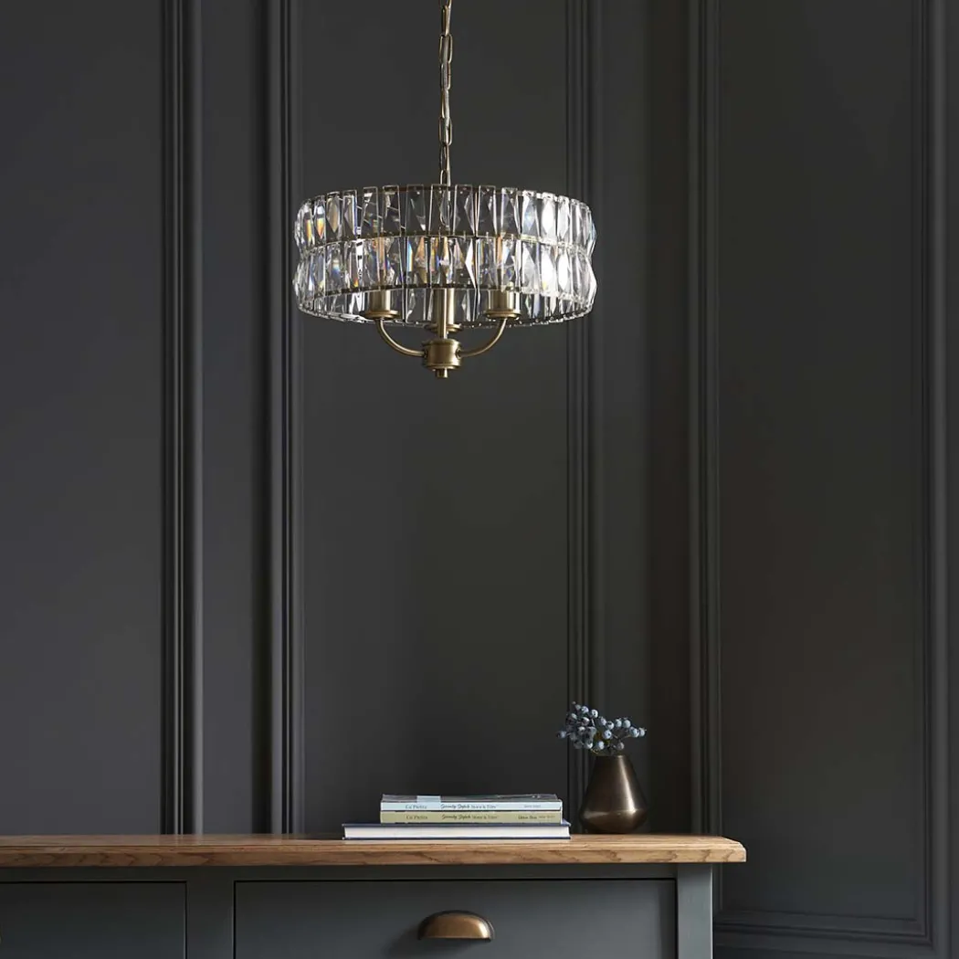 Clifton 3 Light Antique Brass Pendant Ceiling Light