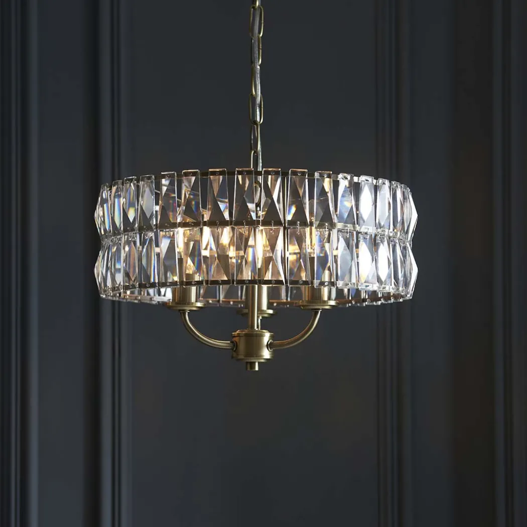Clifton 3 Light Antique Brass Pendant Ceiling Light