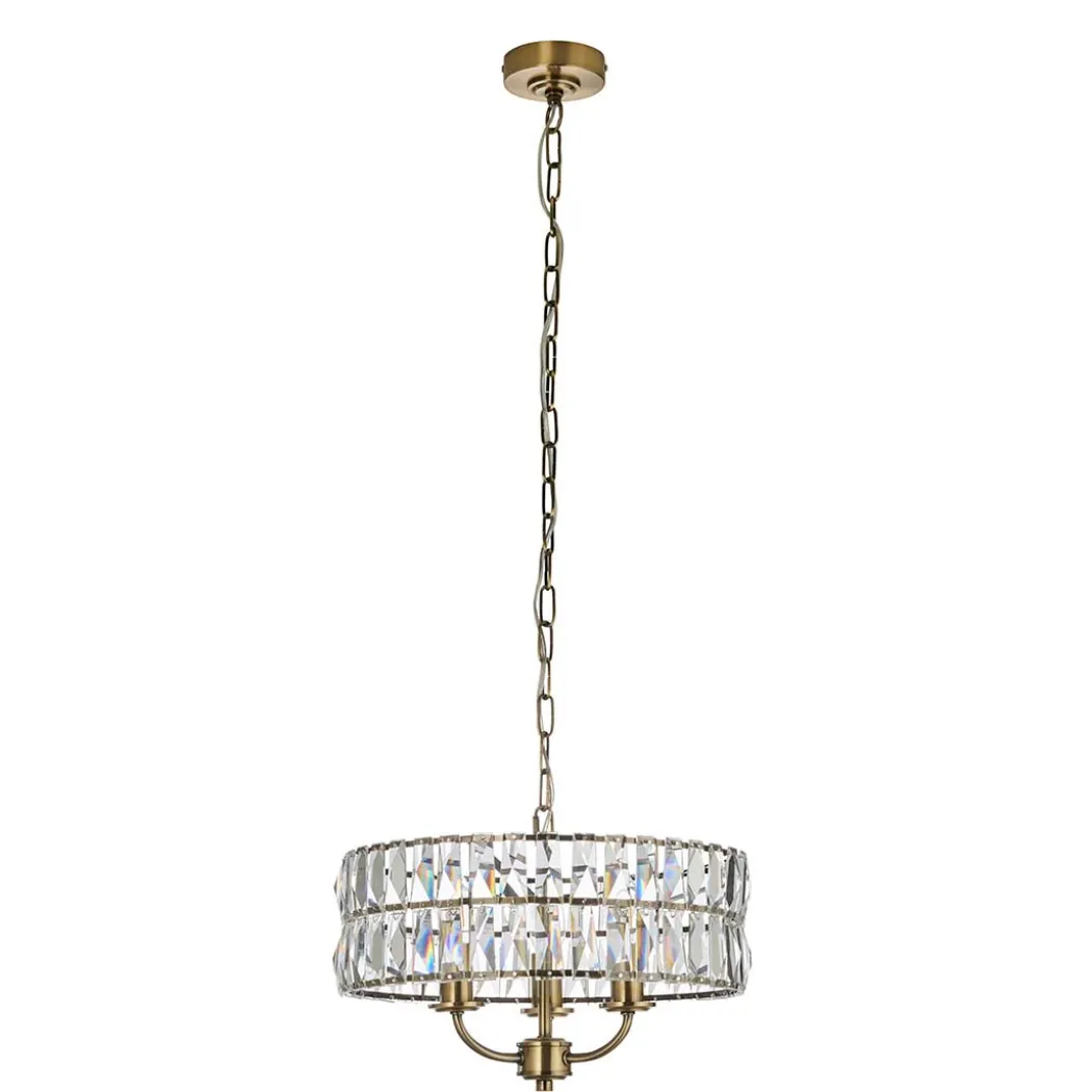 Clifton 3 Light Antique Brass Pendant Ceiling Light